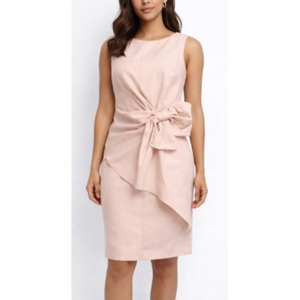 Fehaute Women's Pink 3D Bow Sleeveless‎ Sheath Midi Dress Size S NWT